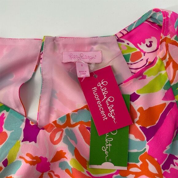NWT Lilly Pulitzer Carleigh Tunic Dress Silk Lulu Fluorescent Flamingo Size 8 - Picture 10 of 13